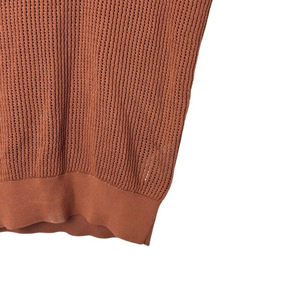 Suitsupply Crochet Buttonless Polo Shirt Mens S Rust Brown Cotton Silk Open Knit - Picture 7 of 13